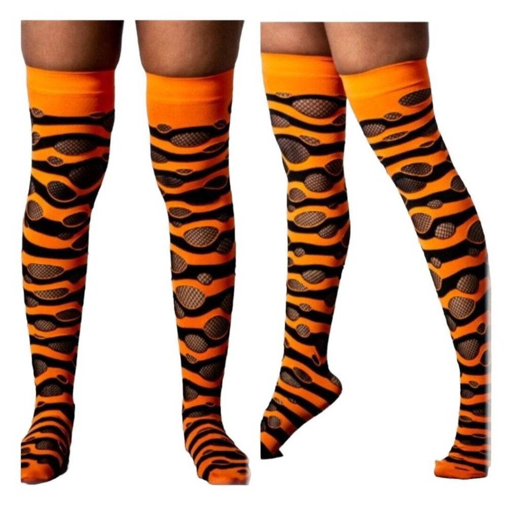 Killstar Occult Luxury Socks Wretched Soul Distress Black Orange Goth Grudge Emo - Picture 1 of 3